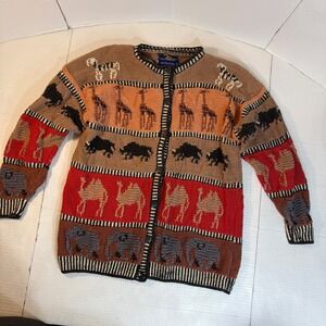 20 Ans Mariea Kim Knitted Animal Cardigan Sweater XL Giraffe Camel Elephant Fall